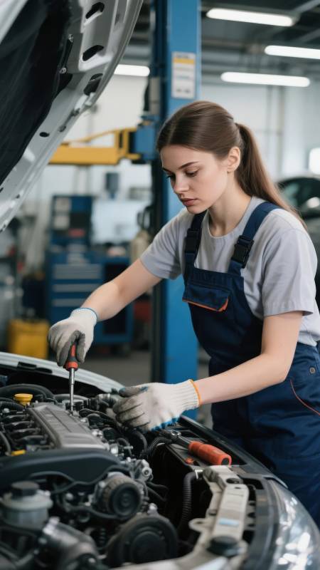 女技师修车中图片