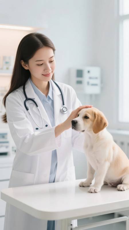 兽医轻抚小狗图片