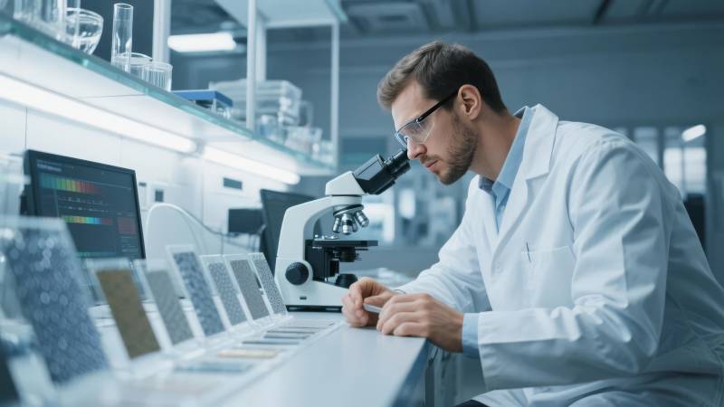 实验室科研人员专注观察图片