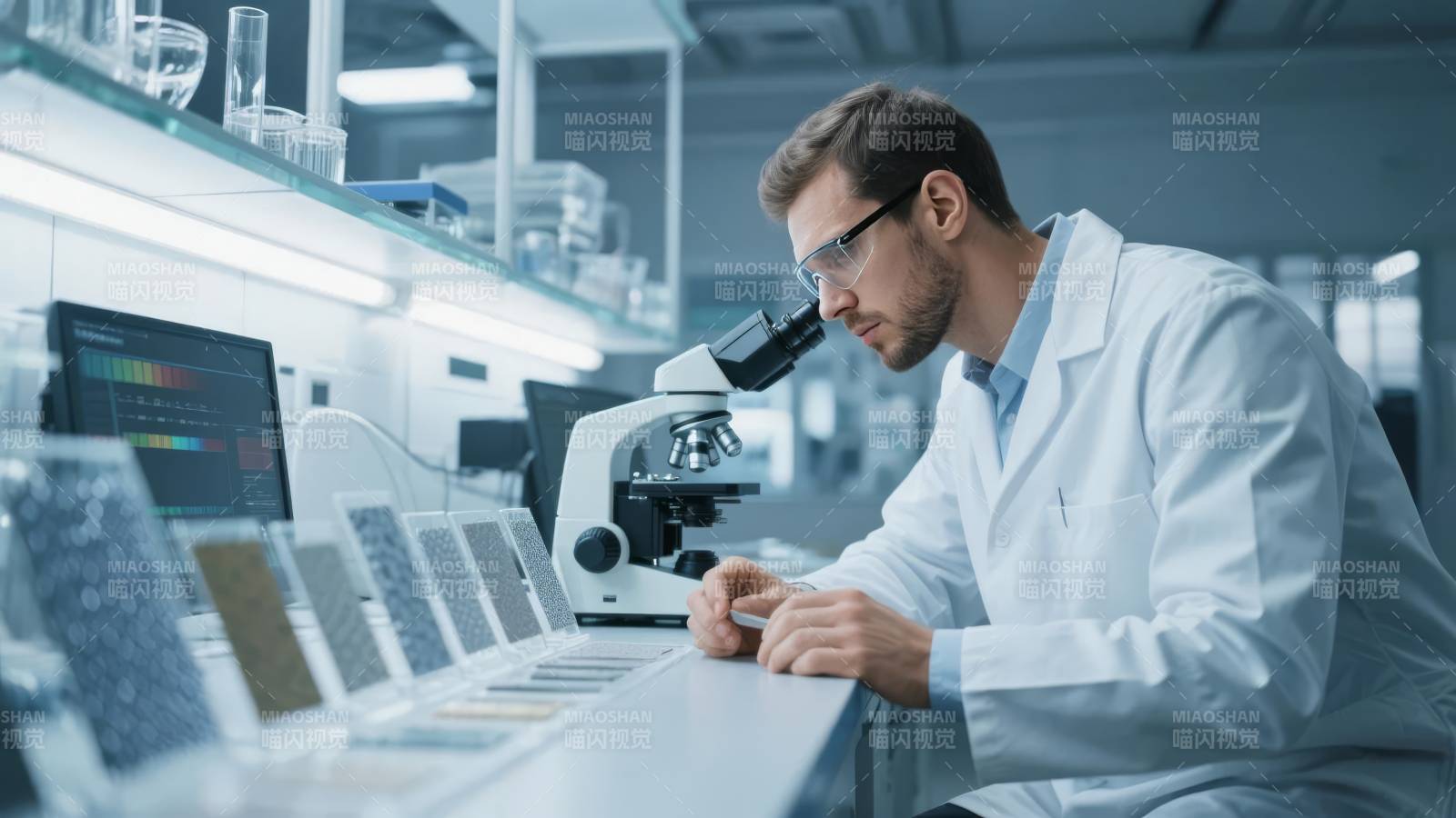 实验室科研人员专注观察图片