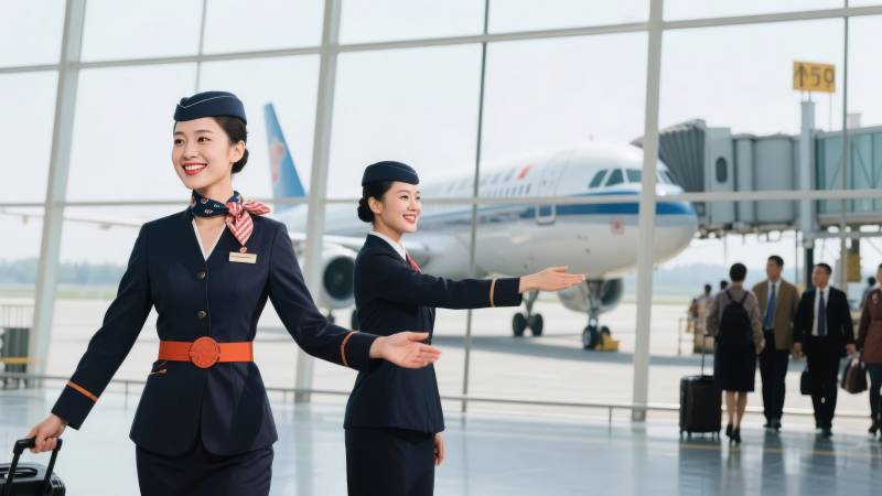 空姐迎接旅客图片