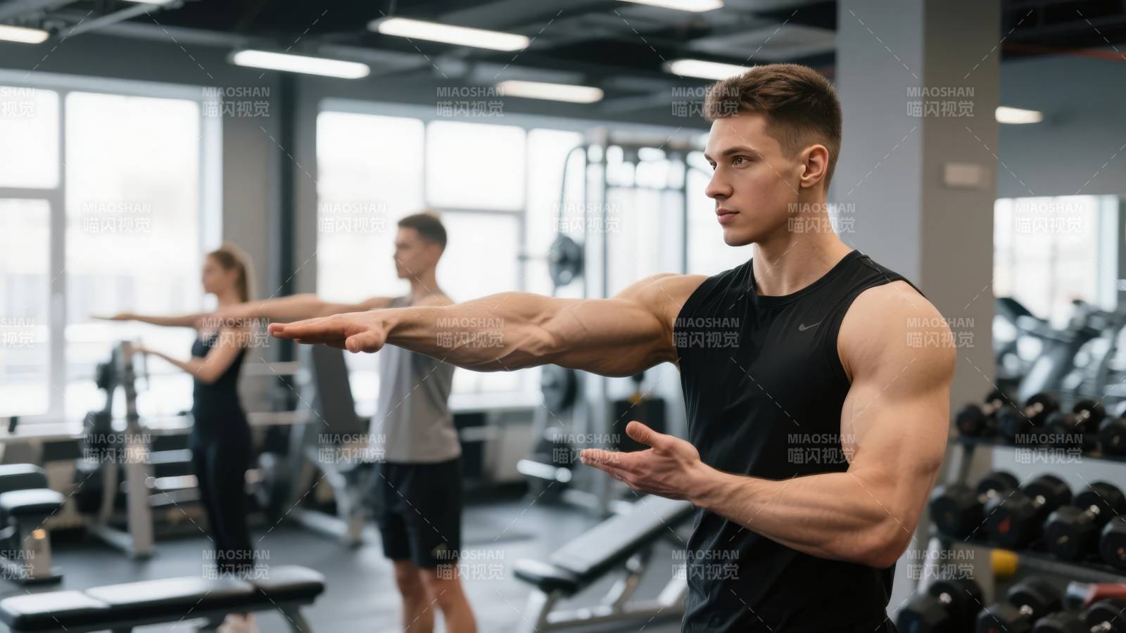 健身房肌肉男训练图片