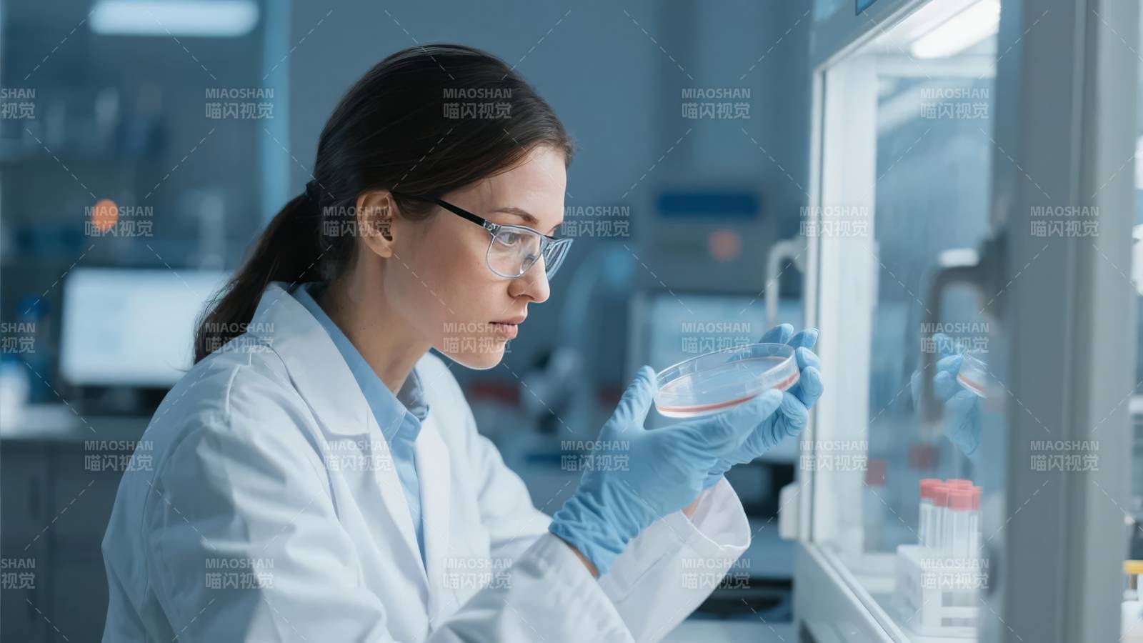 实验室科研人员专注观察图片