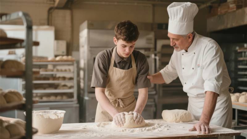 师徒共制面包图片