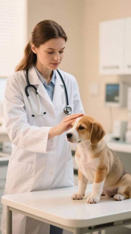 兽医抚慰小狗图片