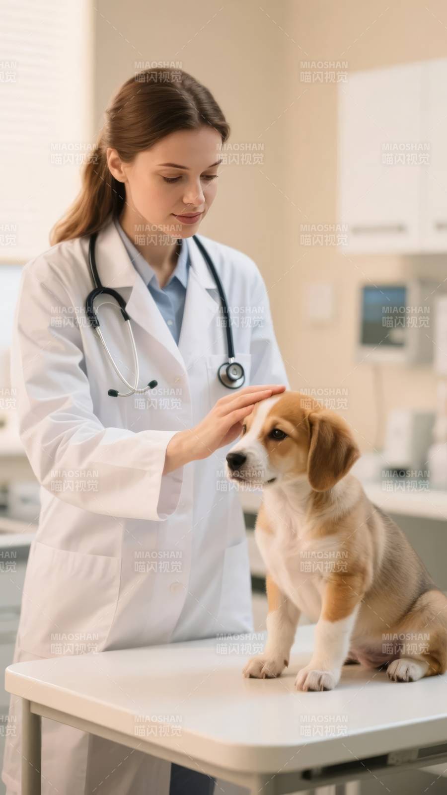 兽医抚慰小狗图片