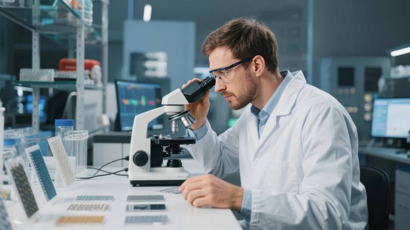 科研人员显微观察图片