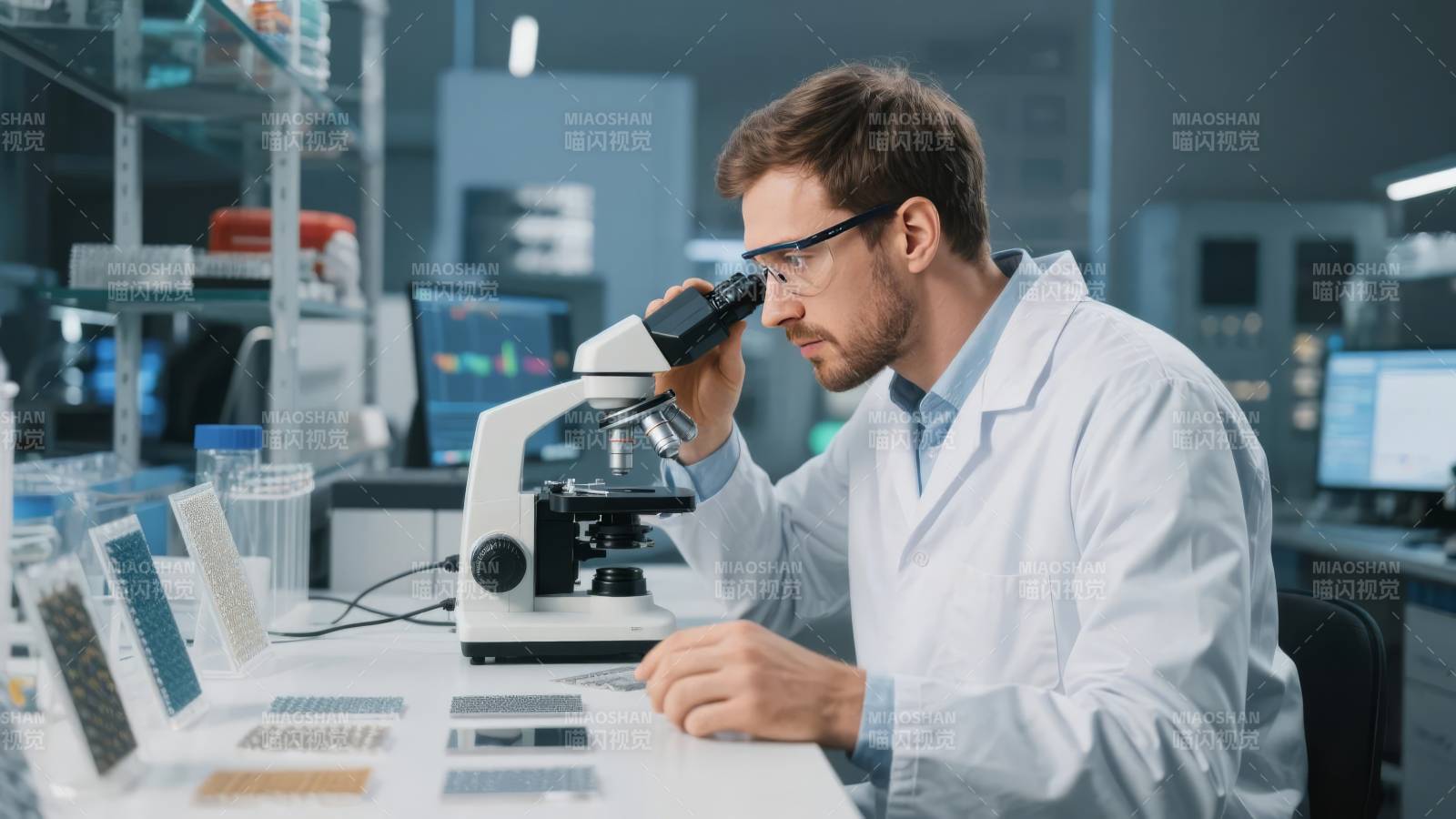 科研人员显微观察图片