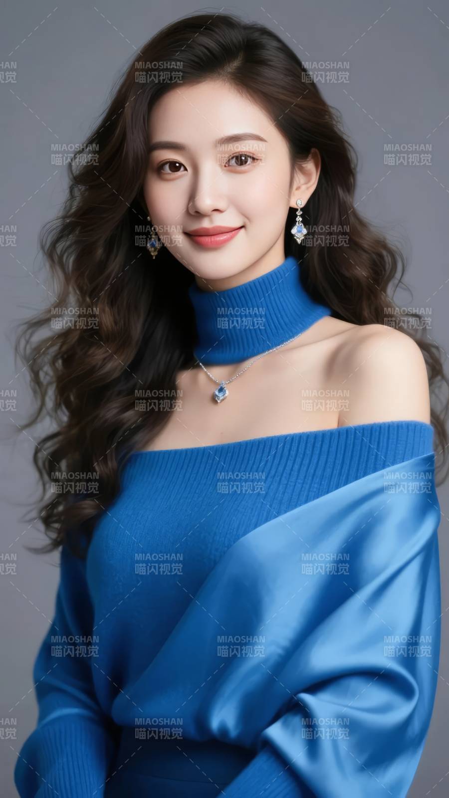 蓝衣美人微笑图片