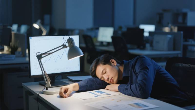 加班疲惫睡着了图片