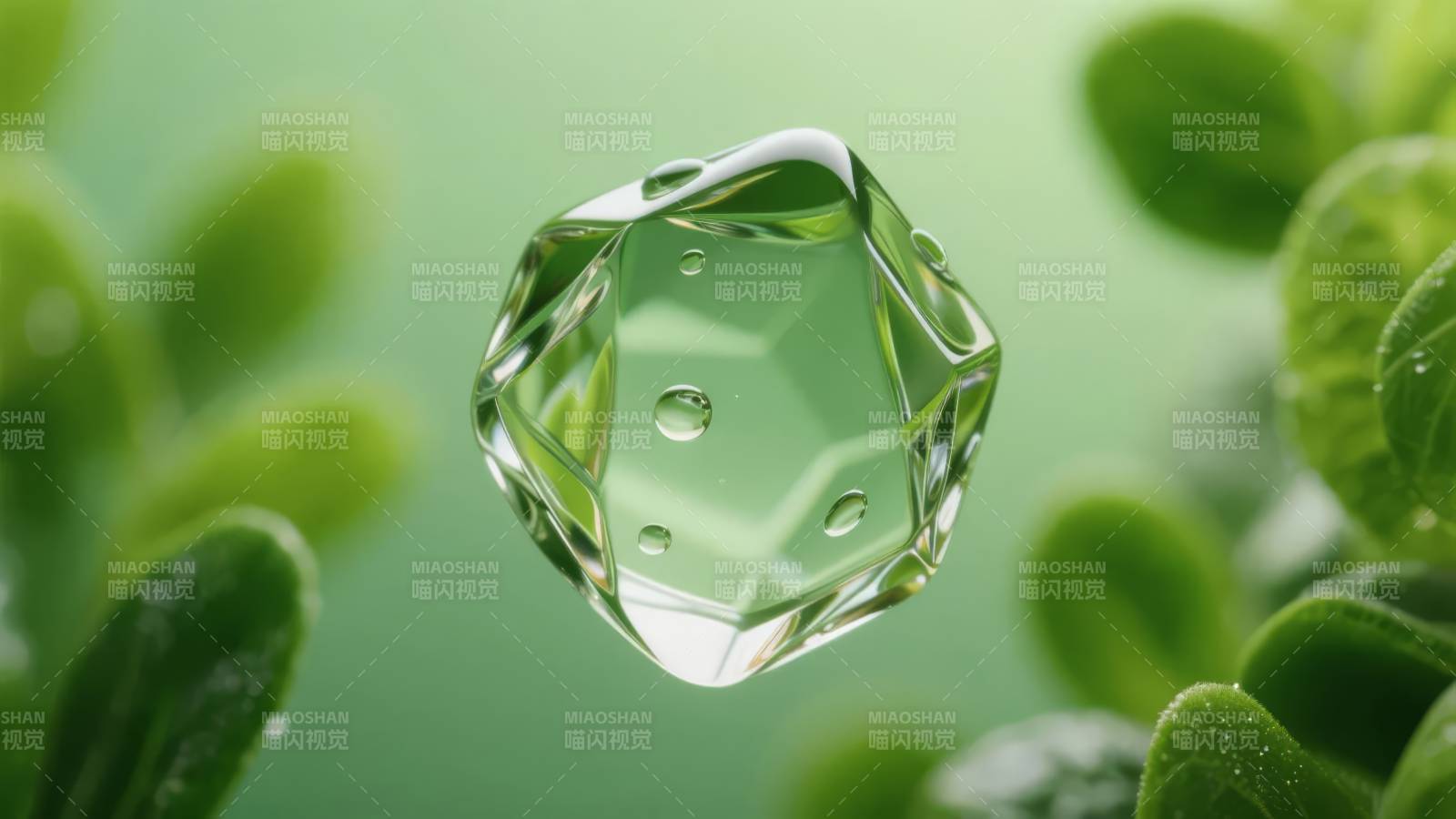 晶莹水滴绿意中图片