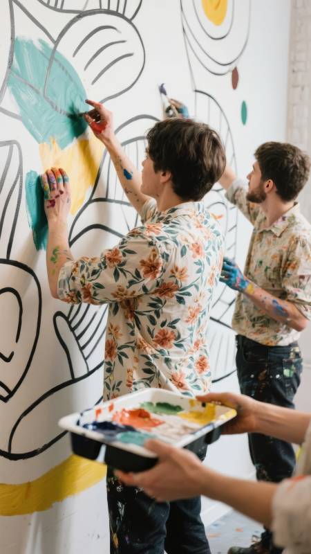 共同创作壁画图片