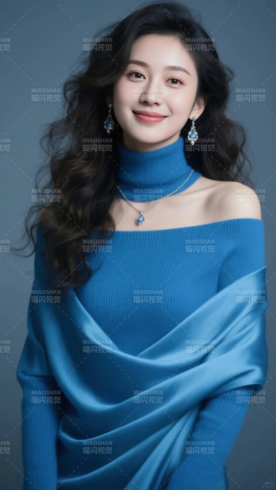 蓝裙美人微笑图片