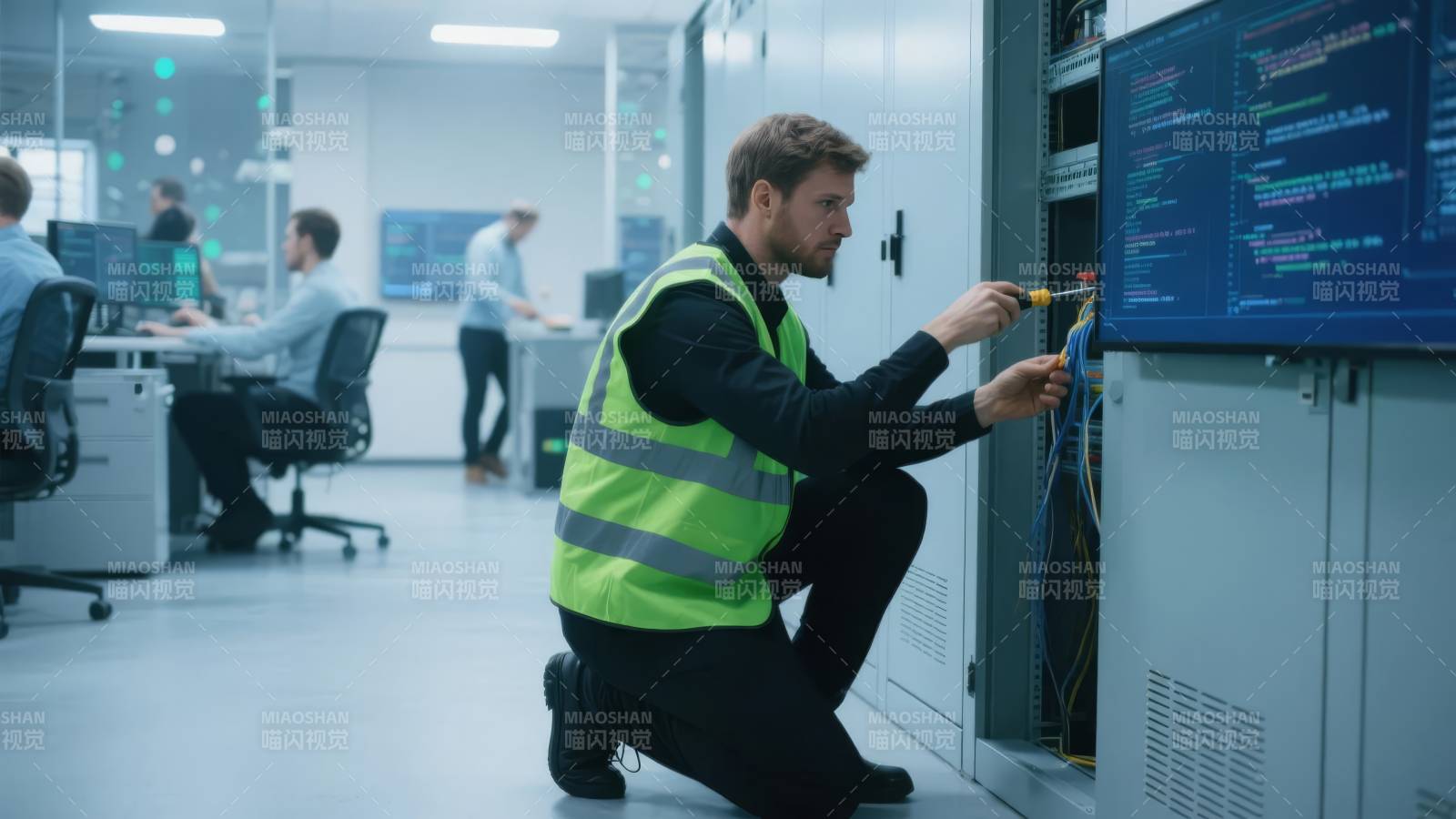 工程师检修服务器图片