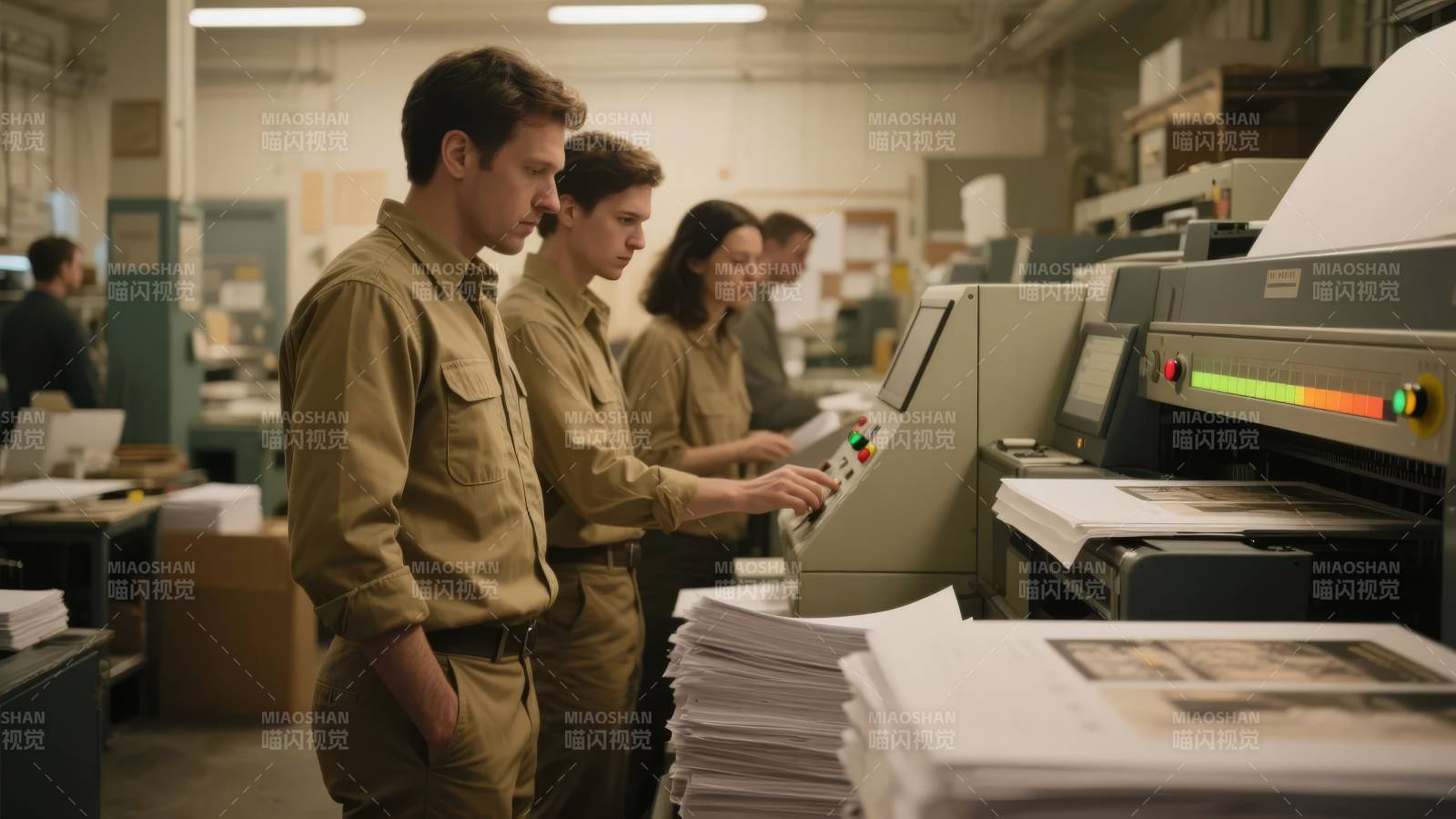 工厂工人操作印刷机图片