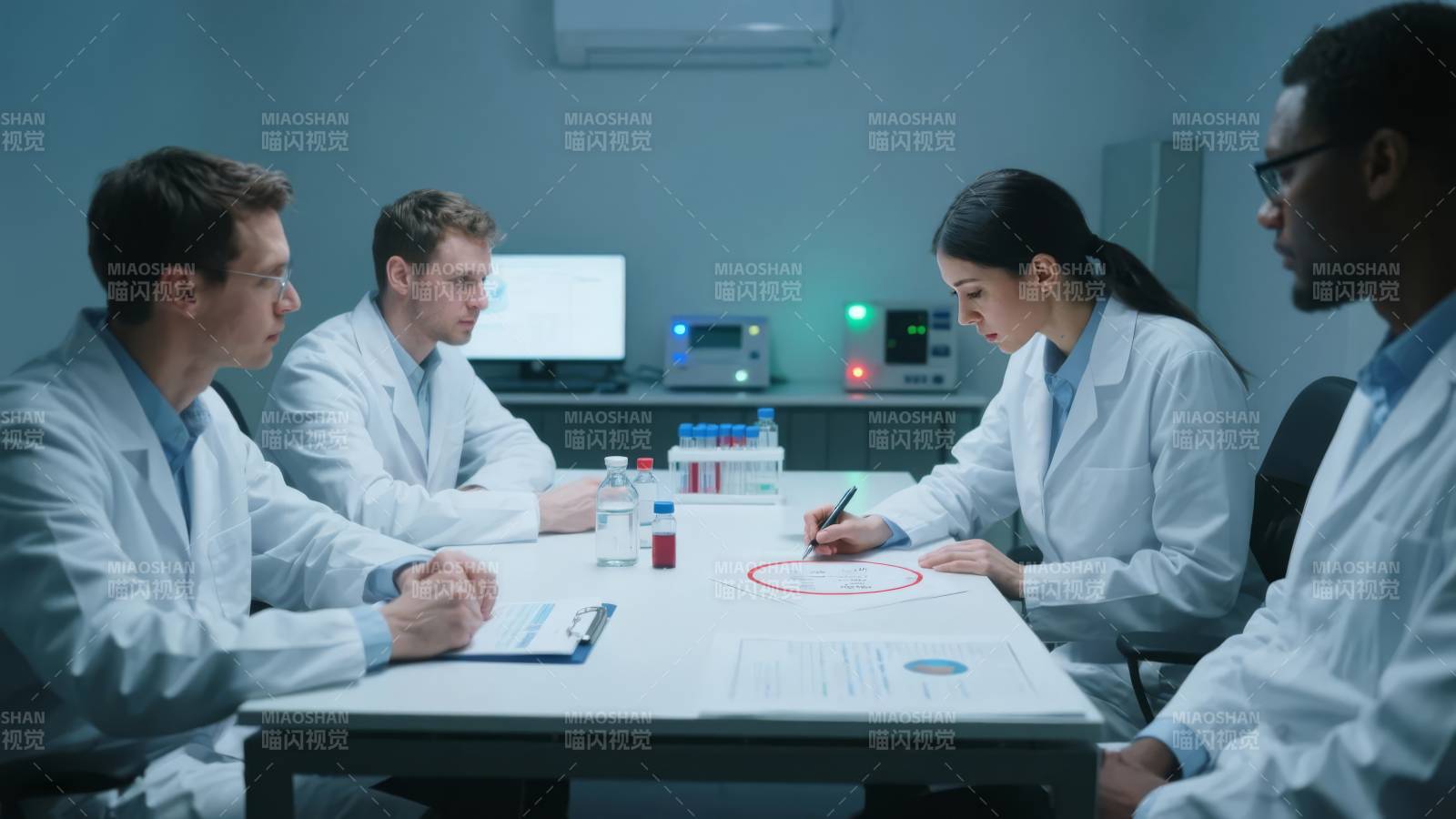 科研团队讨论实验图片