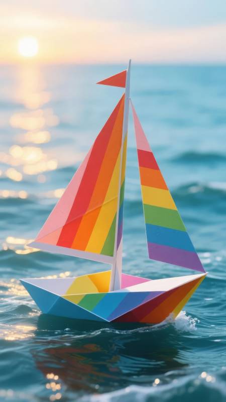 彩虹纸船海上行图片
