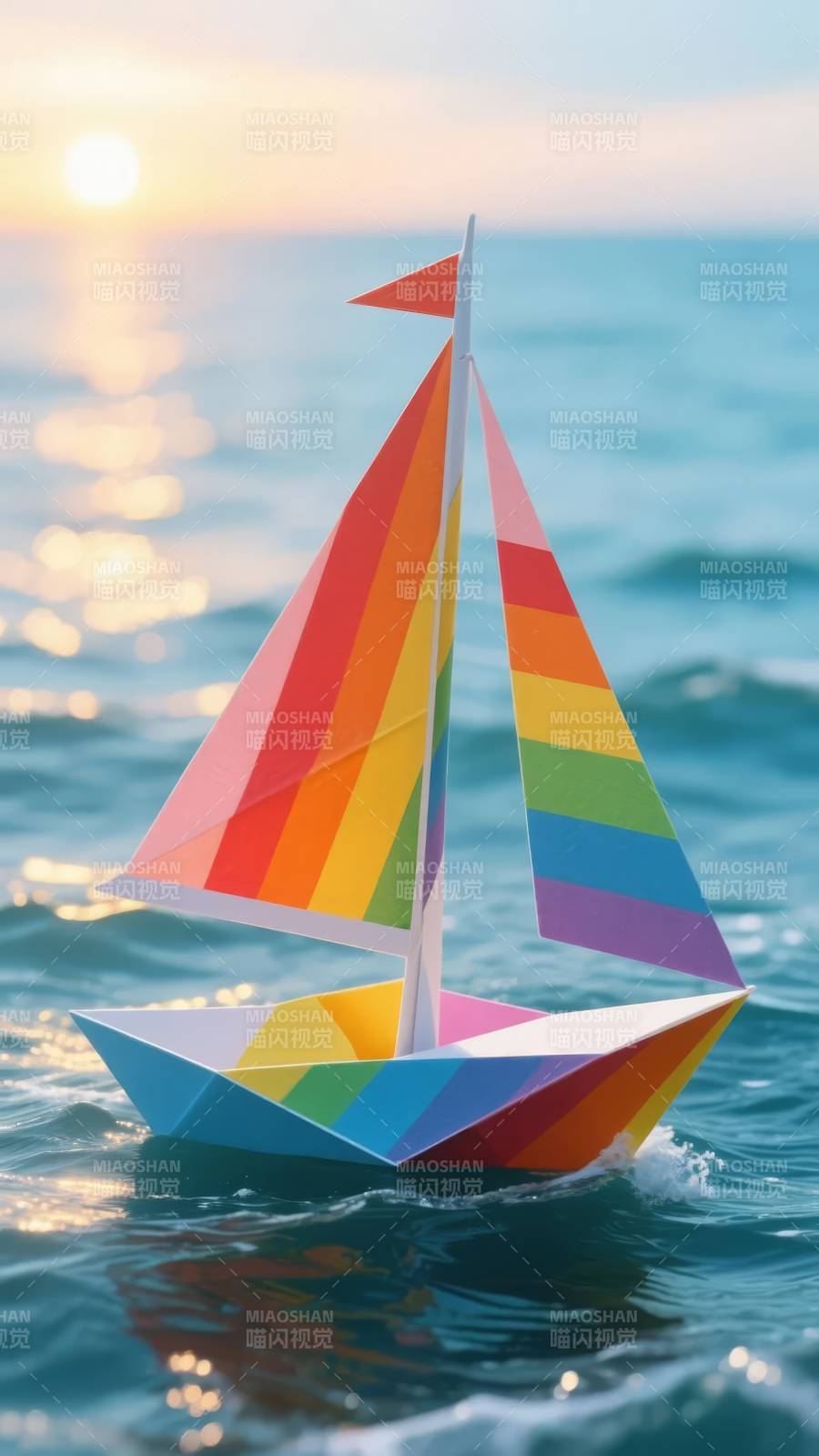 彩虹纸船海上行图片