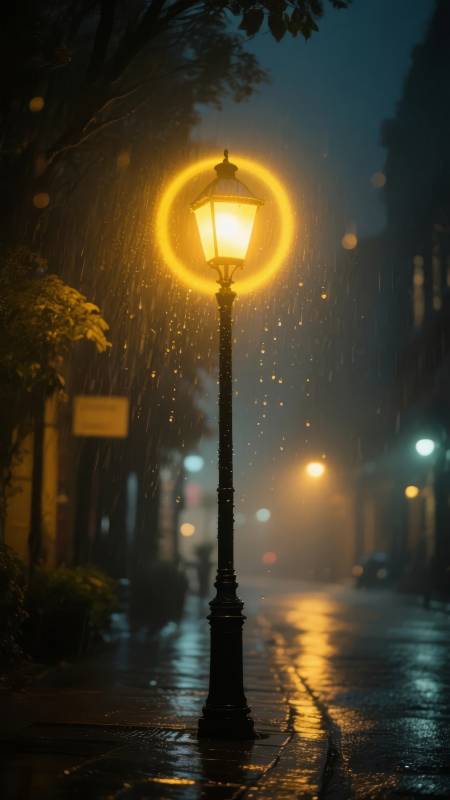 雨夜灯影图片