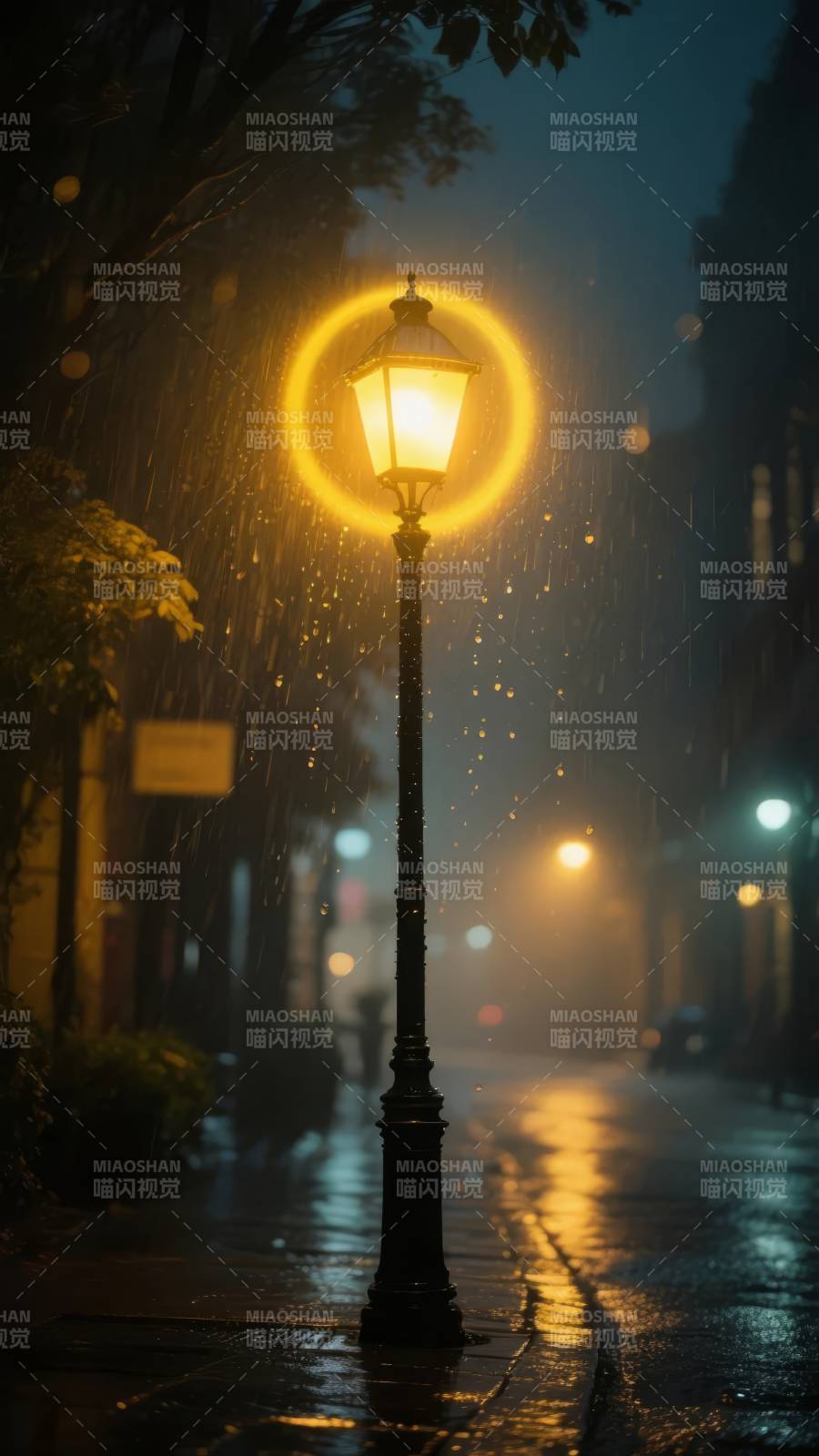 雨夜灯影图片