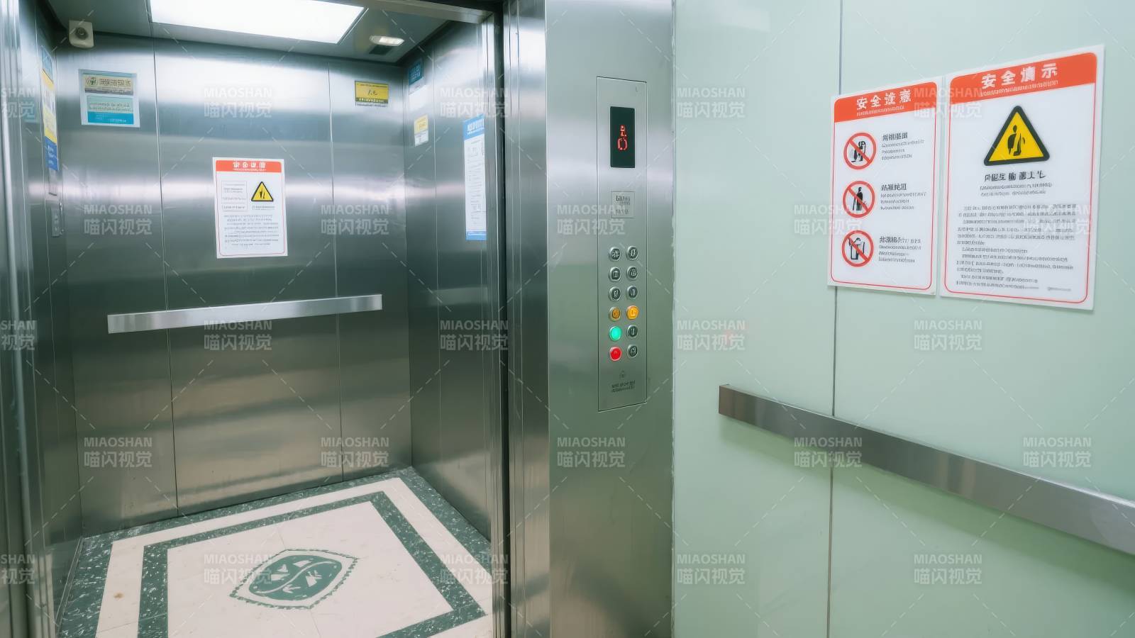 现代化电梯内部与安全提示图片