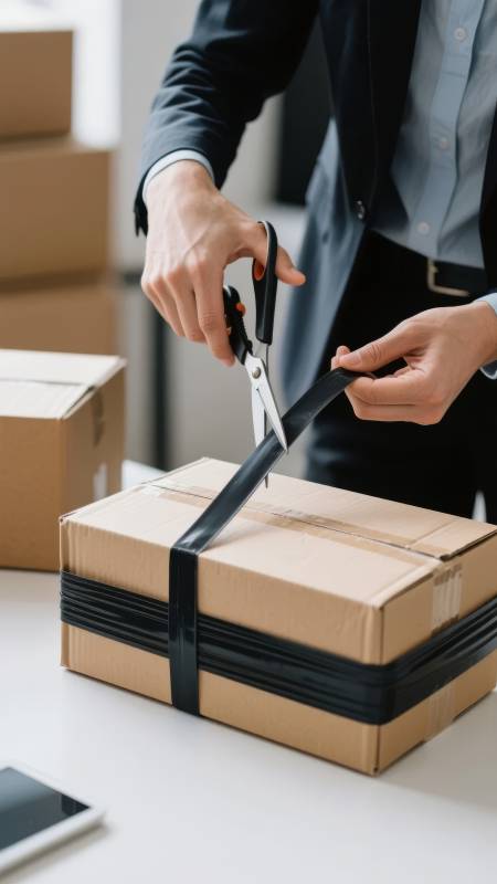 办公人员剪开包裹胶带图片
