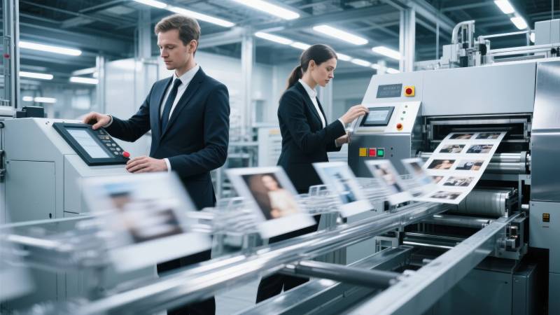 工厂内工作人员操作印刷设备图片