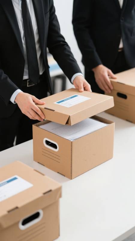 商务人士整理文件档案盒图片