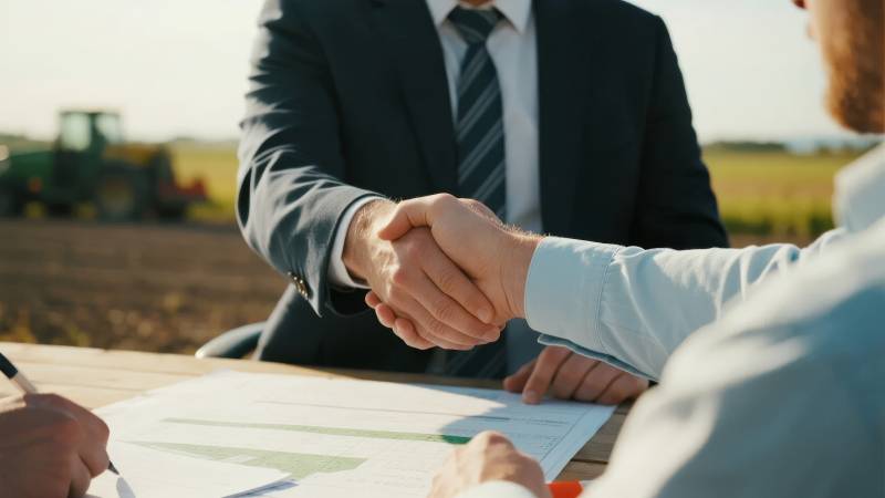 商务人士田间握手合作图片