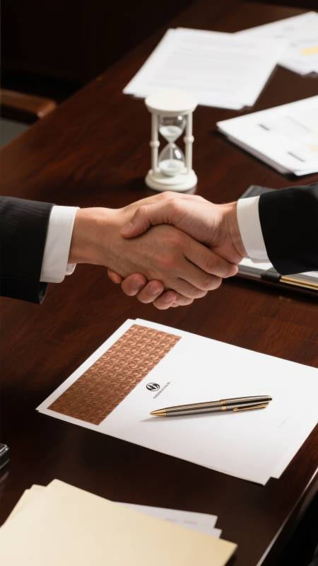 商务会议中的握手与文件签署图片