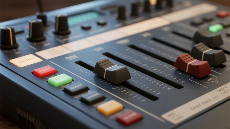 音频混音器控制面板特写图片