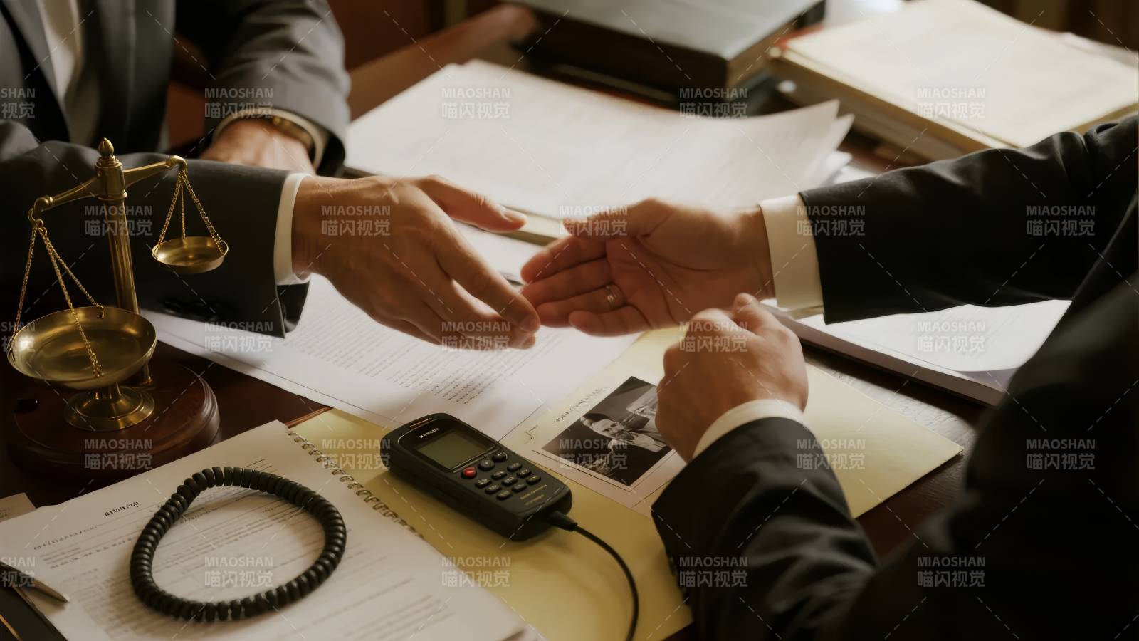 商务谈判中的握手与文件签署图片