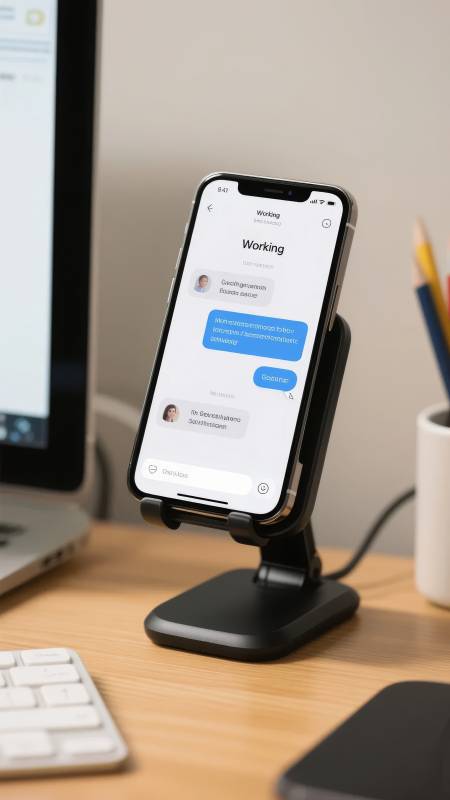 手机支架上的设备显示工作状态对话图片