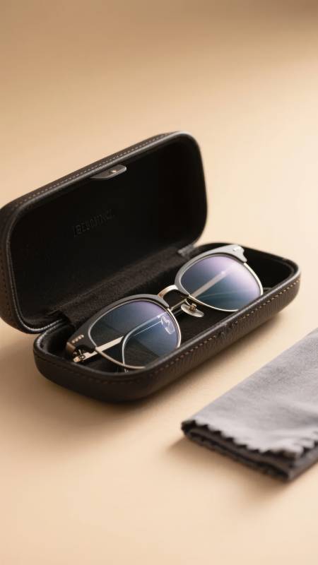 墨镜置于黑色保护盒中图片