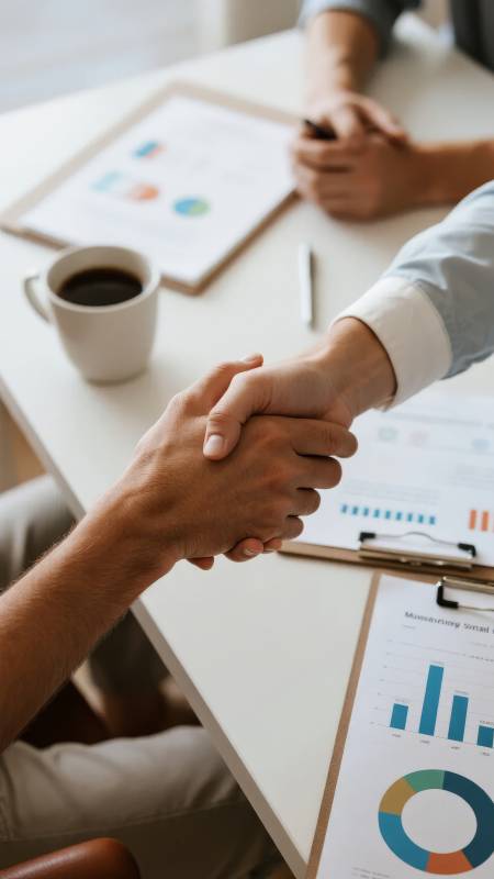 商务会议中的握手与数据分析图片