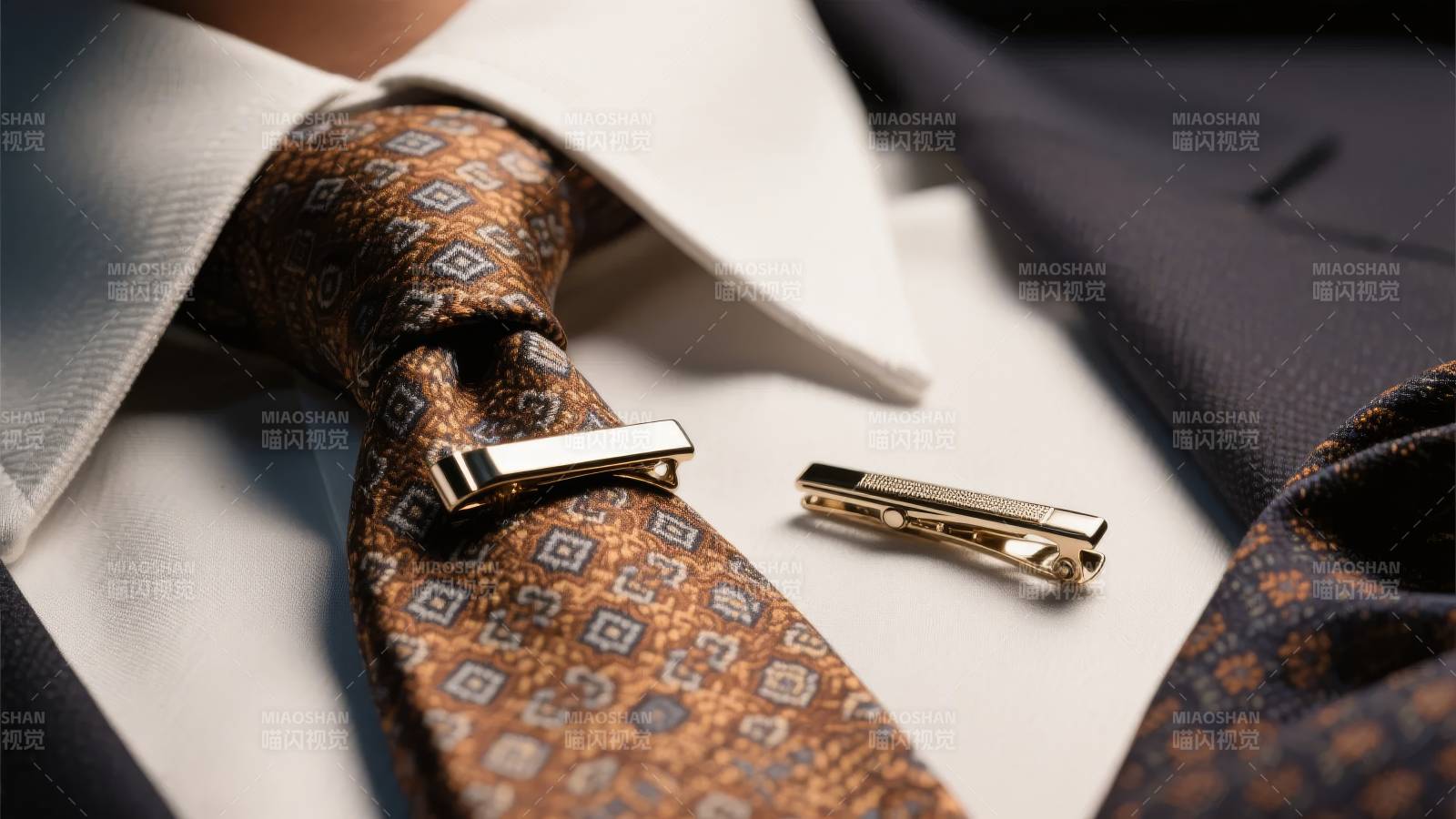 精致领带与领带夹的商务搭配图片