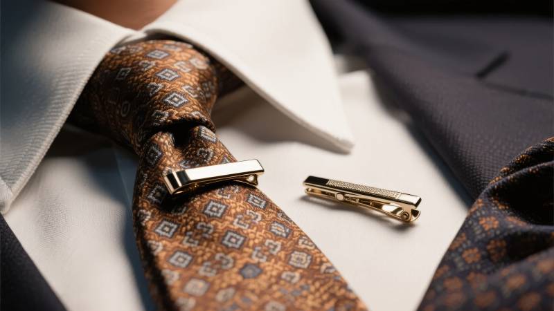 精致领带与领带夹的商务搭配图片