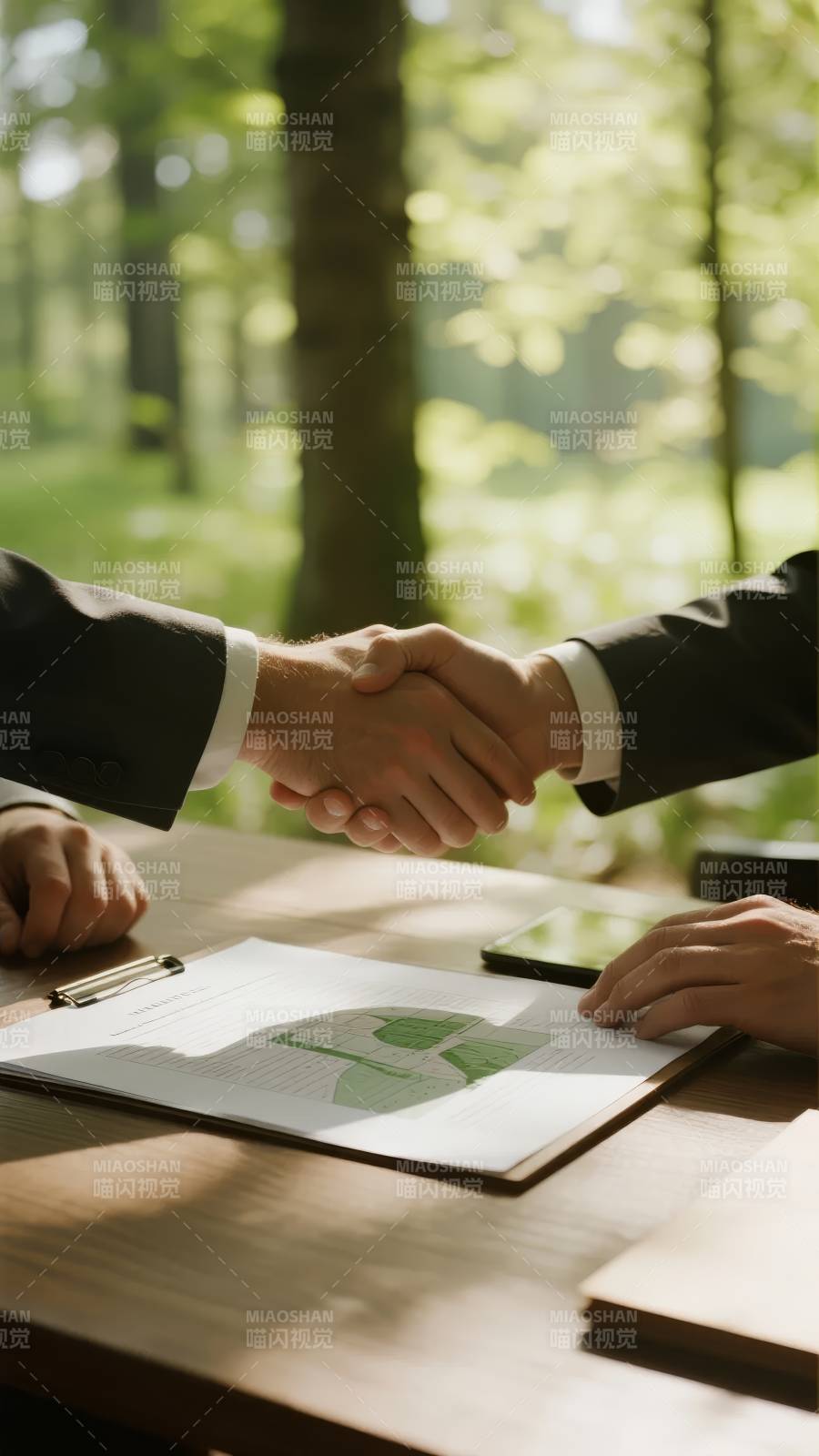森林中的合作握手图片