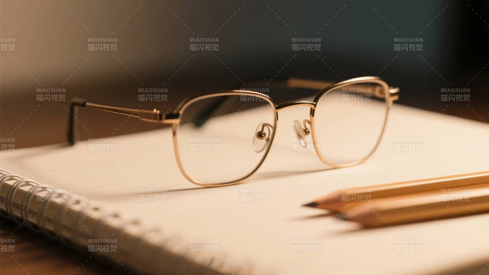 眼镜与铅笔静置书本图片