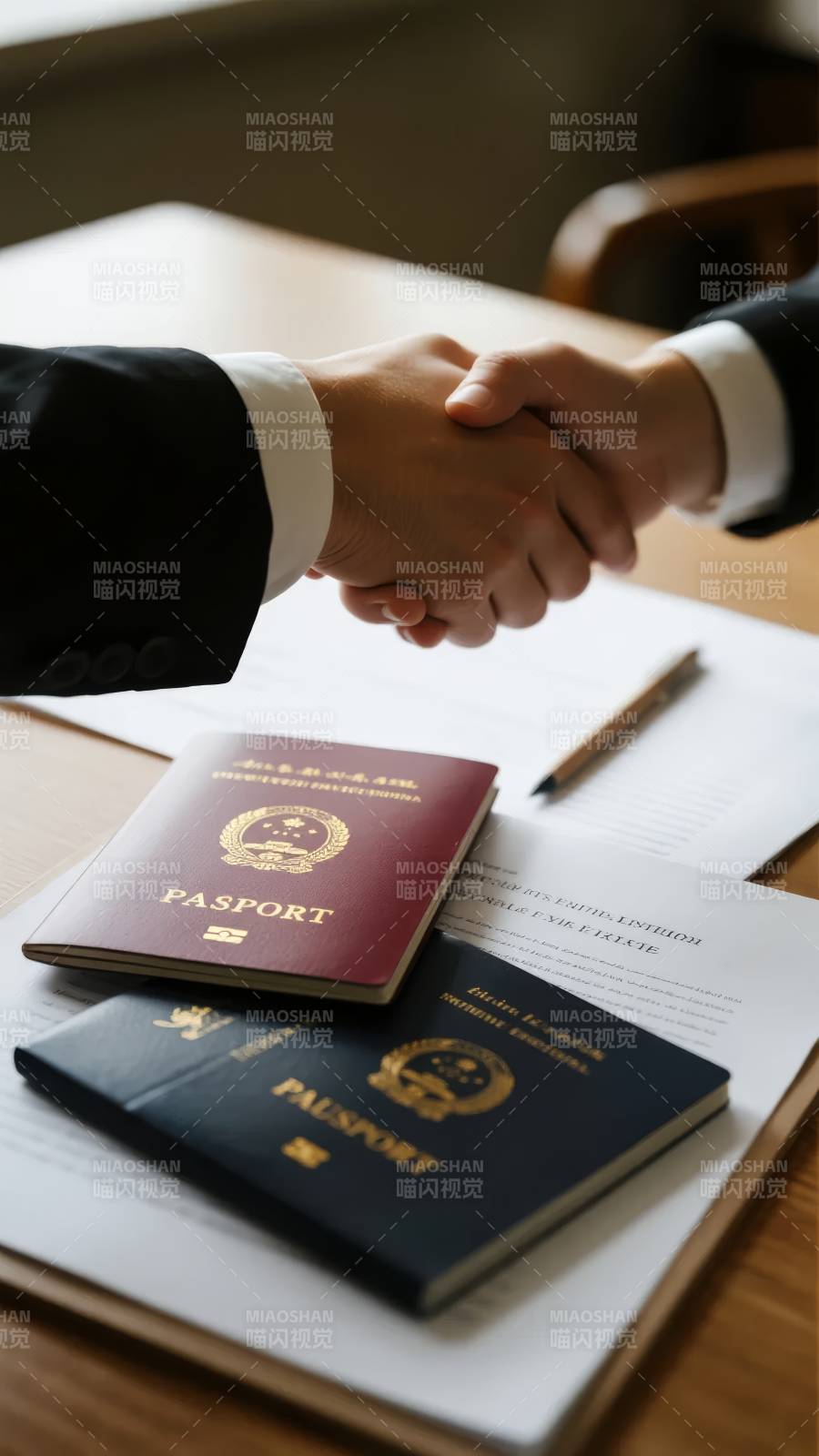 握手与护照图片