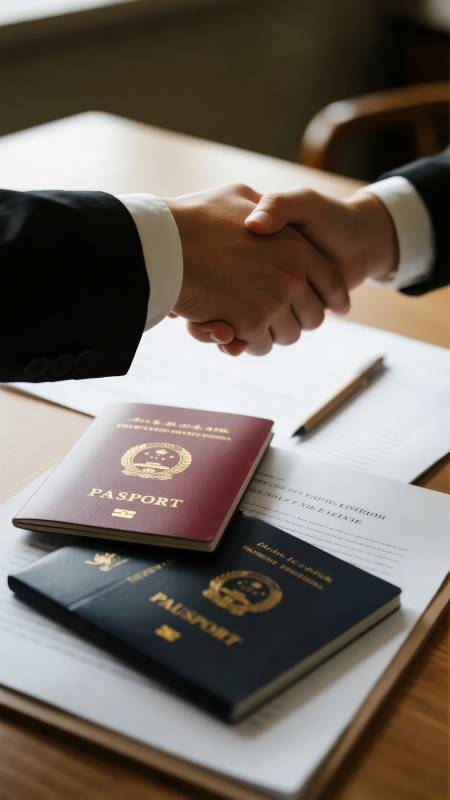 握手与护照图片