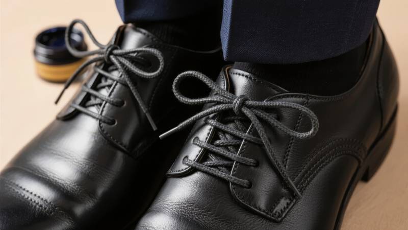 黑色皮鞋特写图片