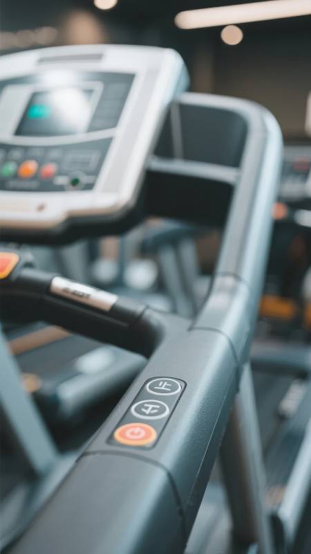 健身房跑步机特写图片
