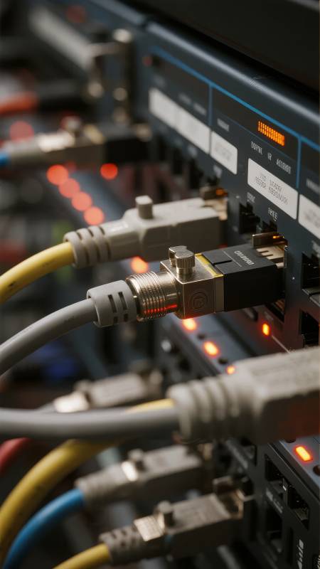 网络设备连接特写图片