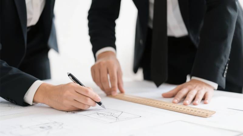 商务人士绘制图纸图片