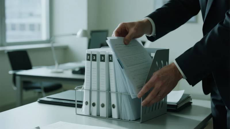 办公桌前整理文件图片