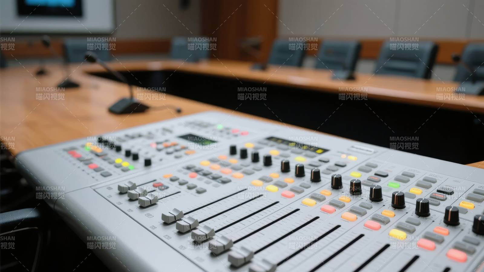 会议室内调音台特写图片