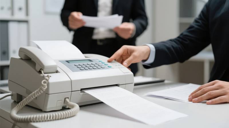 办公传真机使用中图片