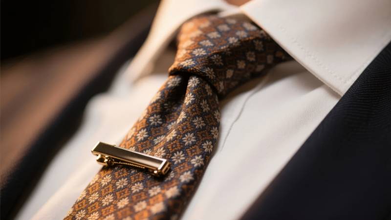 精致领带与金色领带夹图片
