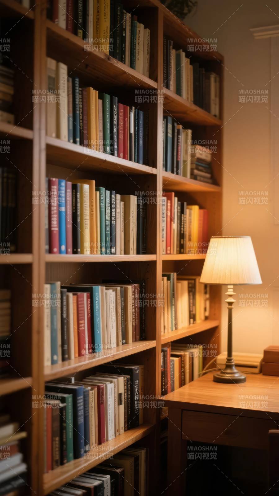 书架旁的温馨灯影图片